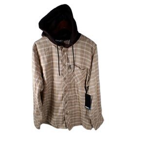 Tony Hawk Flannel Hooded Shirt Mens XL White Cap Tan Plaid Cotton Logo NWT